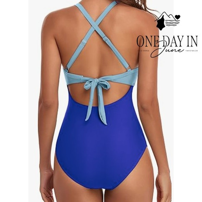 Eomenie Twist Front Tie Back Cutout One Piece Swimsuit Size L