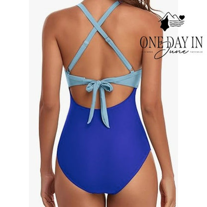 Eomenie Twist Front Tie Back Cutout One Piece Swimsuit Size L