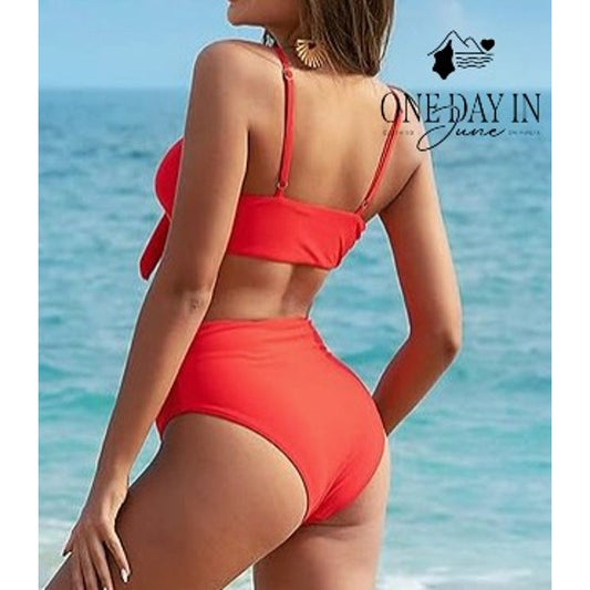 Blooming Jelly Knot Front High Waist Bikini Swimsuit Size S
