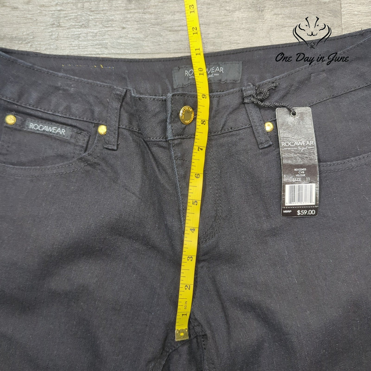 Rocawear Velour Straight Leg Jeans Black Gold Hardware NWT Juniors Size 11