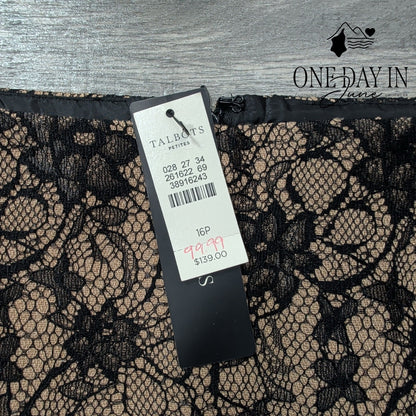 Talbots Petites Floral Lace Pencil Skirt Black Nude NWT Size 16P