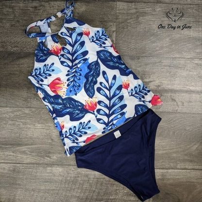Yonique Halter Floral High Neck Keyhole Tankini Size S