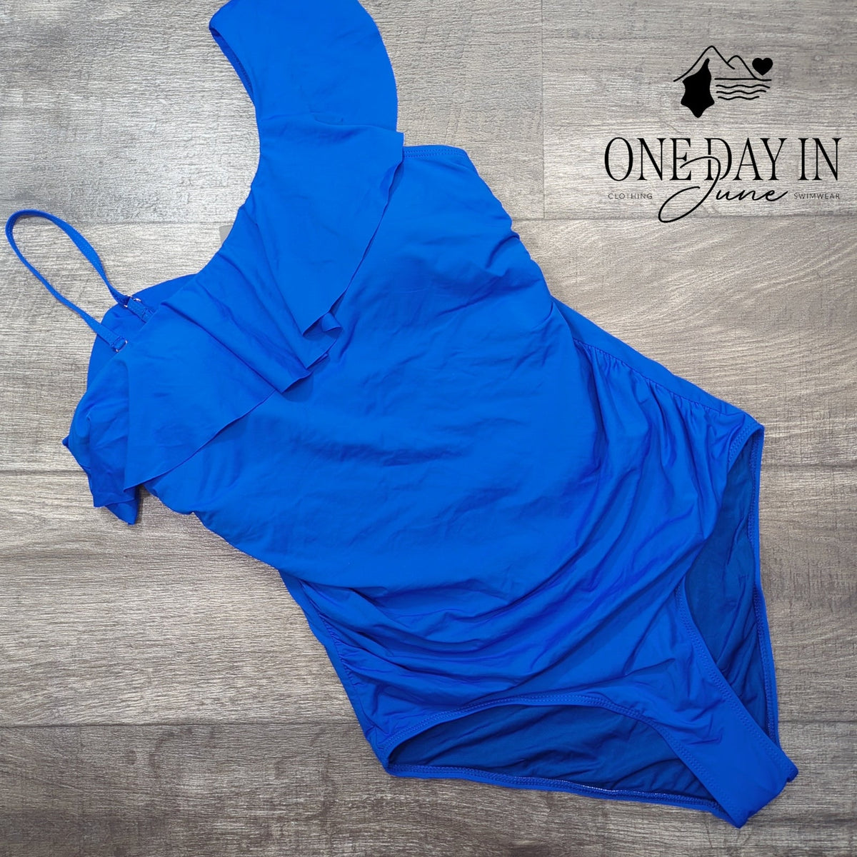 Tempt Me One Shoulder Ruffle Ruched One Piece Swimsuit Royal Blue Size XL