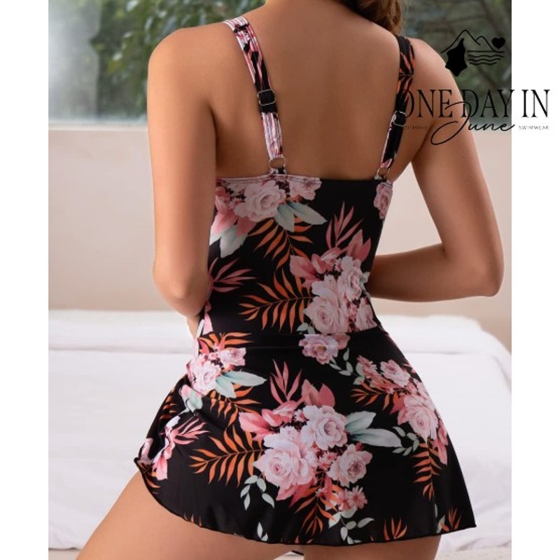 Eomenie Floral Swimdress One Piece Swimsuit Size XL