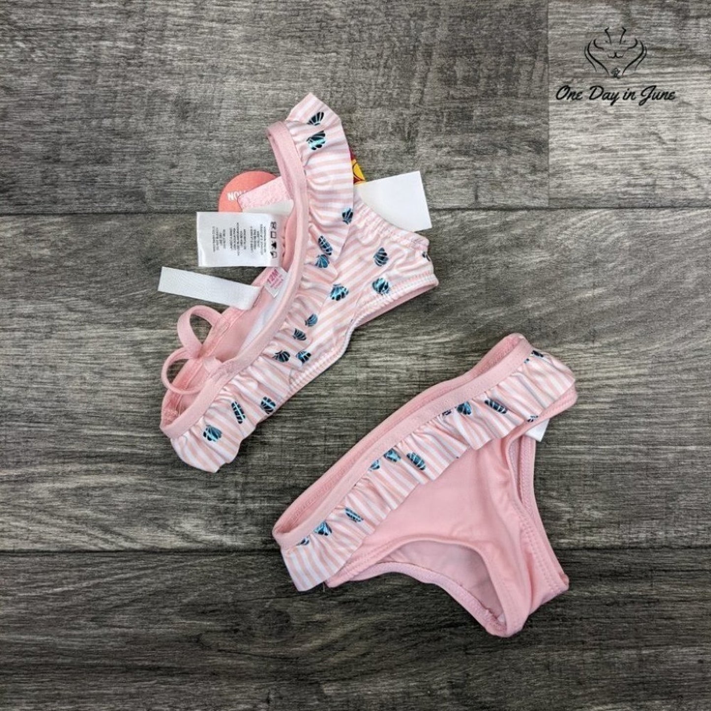 Pink Platinum Baby Shell Stripe One Shoulder One Piece Swimsuit Size 12M