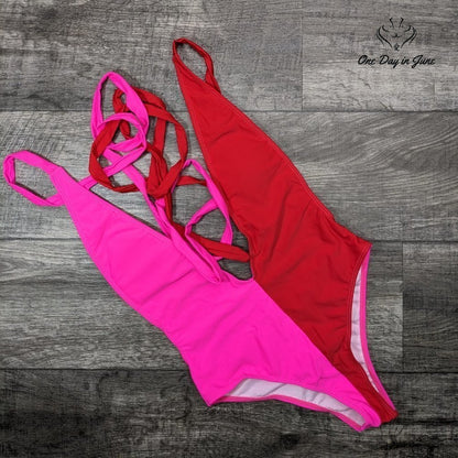 Sweatyrocks Deep V Criss Cross One Piece Swimsuit Size S