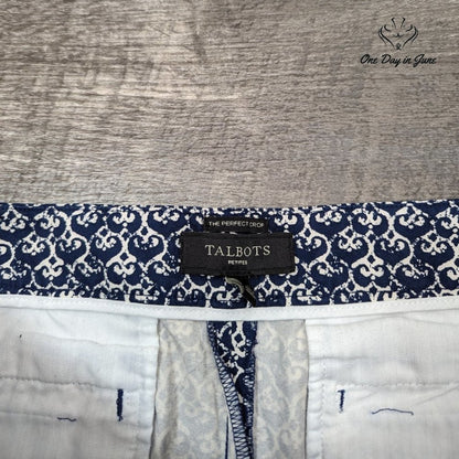 Talbots Petites The Perfect Crop Pants Navy Blue White Paisley Print Size 14P