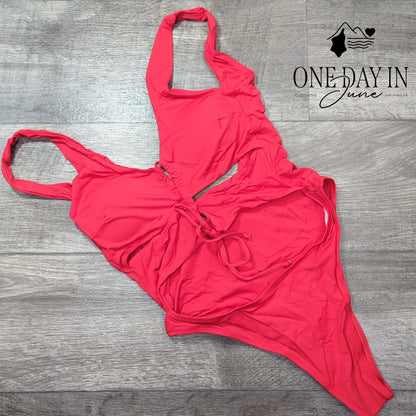CHYRII Cutout Tie Front Cheeky One Piece Swimsuit Size L