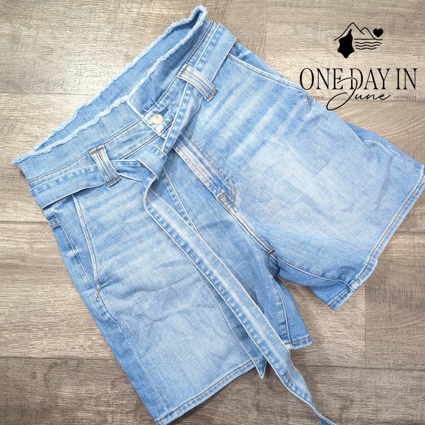 7 For All Mankind High Waist Belted Denim Shorts Size 29 (8)