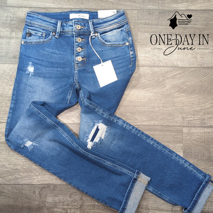 KanCan Juniors Mid Rise Skinny Straight Distressed Jeans Size 5