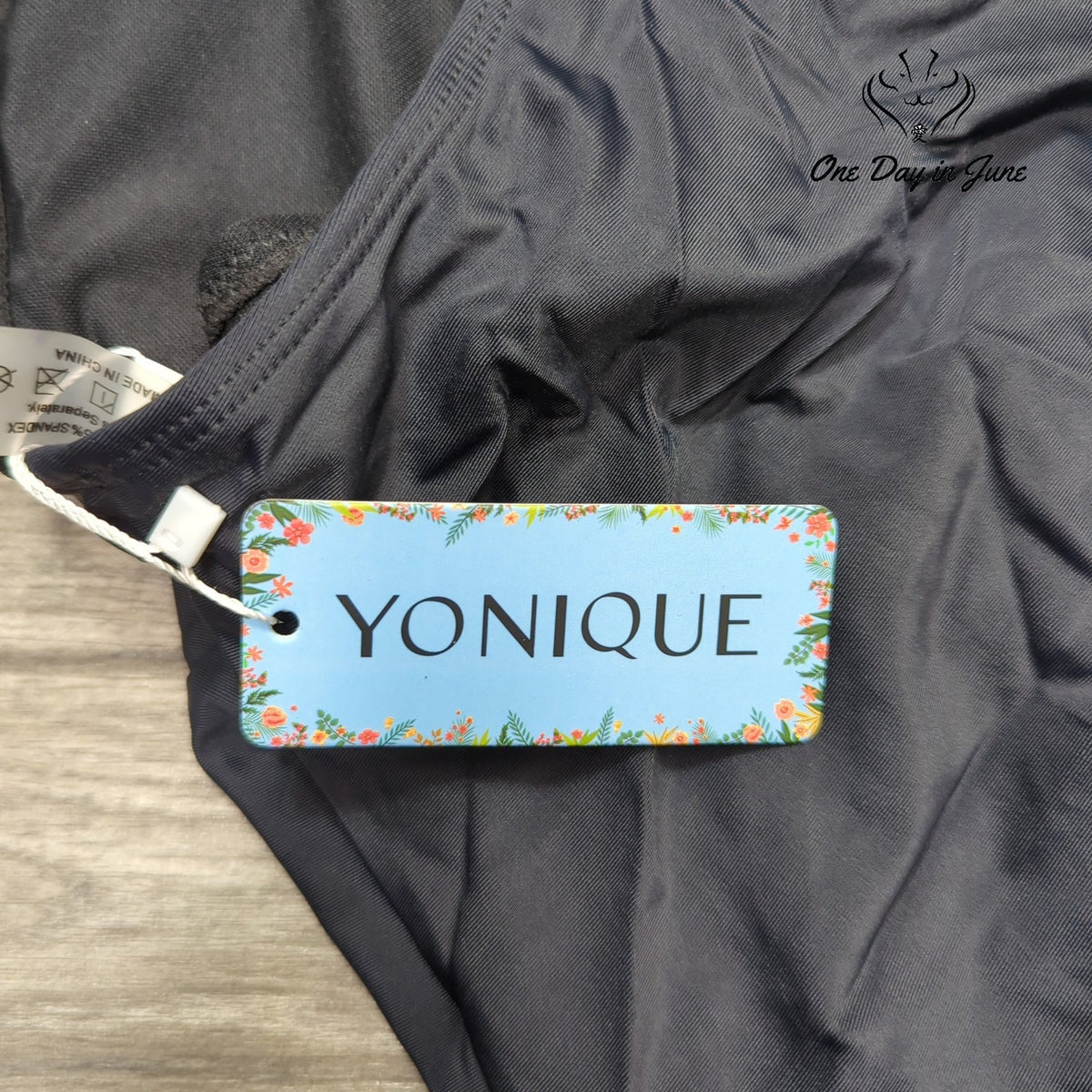 Yonique Blouson Racerback Tankini Swimsuit Black Striped 2 Piece NWT Size XS