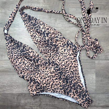 Lilosy Deep V Tie Wrap One Piece Swimsuit Size XL