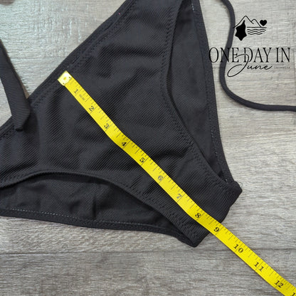 Aleumdr Tie Back Tie Side Ribbed Scallop Bikini Swimsuit Size M