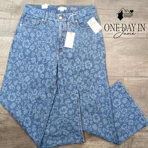 Good American Good Waist Palazzo Crop Jeans Floral Hibiscus Bloom NWT Size 8