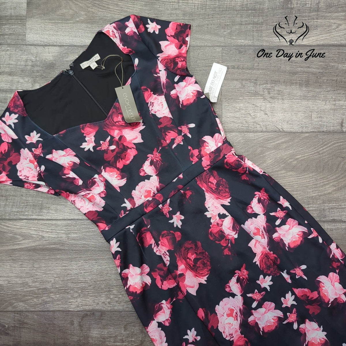 Eva Mendes NY&C Floral Cap Sleeve Midi Sheath Dress Navy Pink NWT Size 8