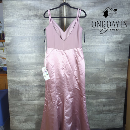 Sorella Vita 9206 Satin Chiffon Bridesmaid Maxi Gown Rosewater NWT Size 14