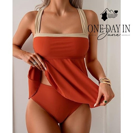 Aidonger Cross Strap Tankini Swimsuit Size M