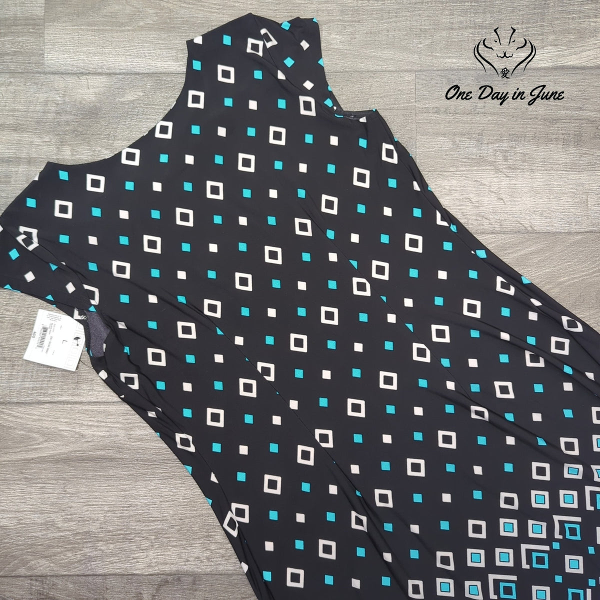 Liz Claiborne Sleeveless Geometric Mini Dress Black Turquoise NWT Size L