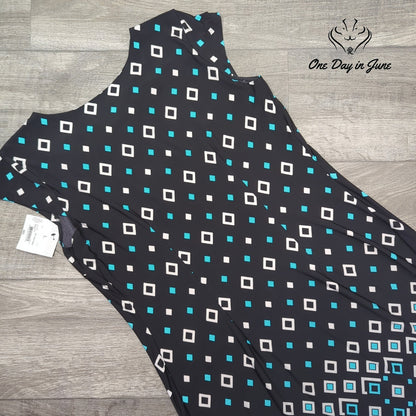 Liz Claiborne Sleeveless Geometric Mini Dress Black Turquoise NWT Size L