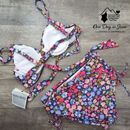 Hanna Nikole Plus Size Cross Front High Waist Floral Bikini Swimsuit Size 12W