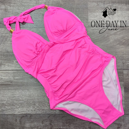 Aqua Eve Halter Tummy Control One Piece Swimsuit Size L
