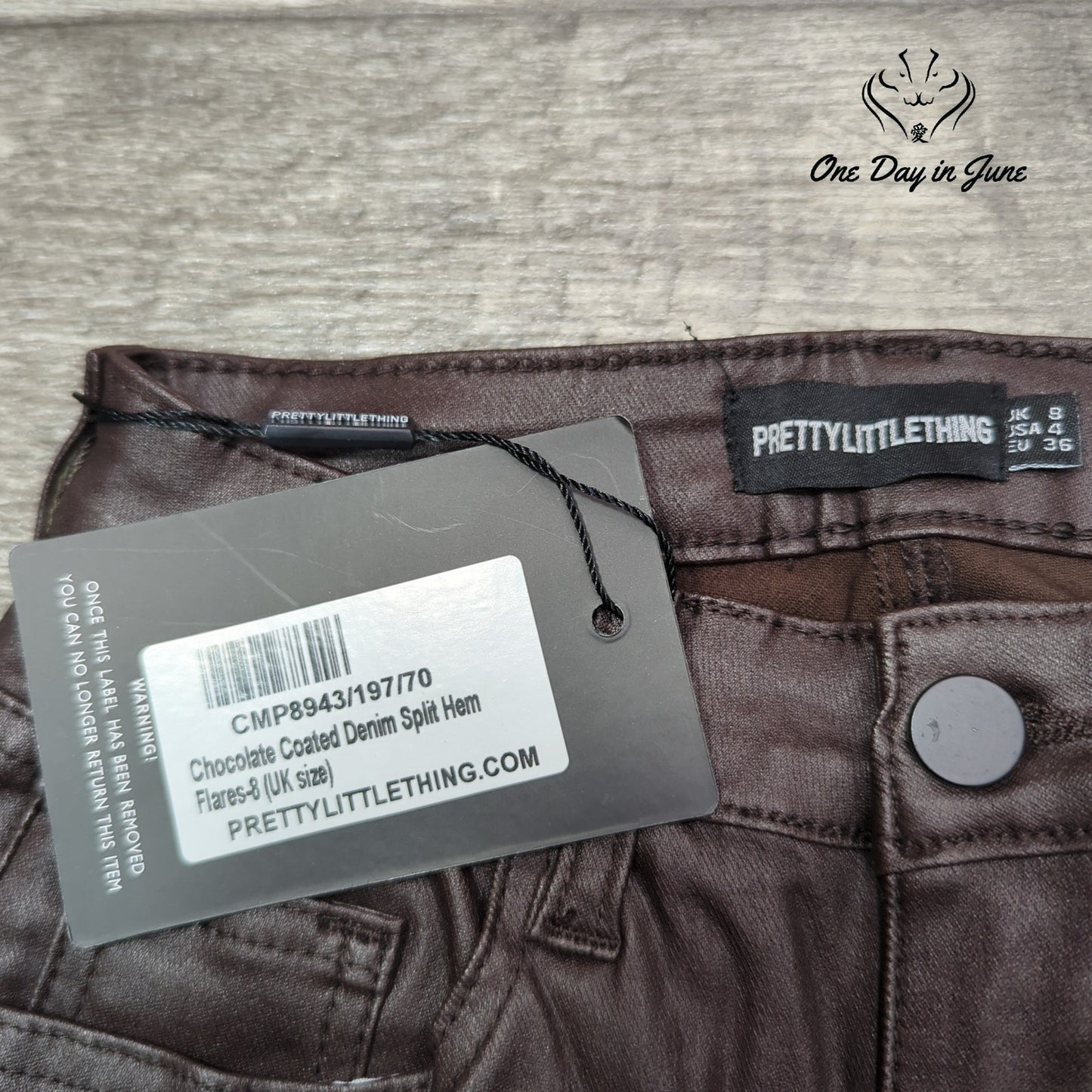Prettylittlethings Coated Denim Split Hem Pants Size 4