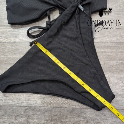 Zaful Twist Front Bandeau Ribbed Bikini Swimsuit Size L