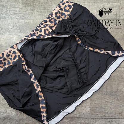 Rekita Plus Size Leopard Skirted Tankini Swimsuit Black NWT Size XXL