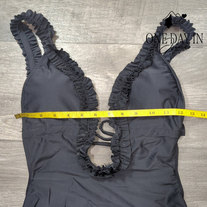 Adisputent Open Back Deep V Ruched One Piece Swimsuit Size S