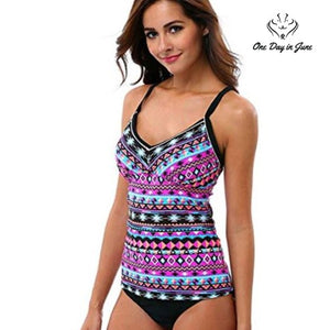 ALove Tribal Geometric Print Tankini Swimsuit Pink Blue Black Size L