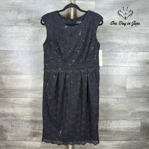R&M Richards Sequin Lace Cocktail Dress Black Sleeveless NWT Size 12