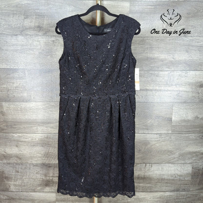 R&M Richards Sequin Lace Cocktail Dress Black Sleeveless NWT Size 12