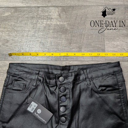 Apperloth A Juniors Faux Leather Button Fly Skinny Pants Black Size 11