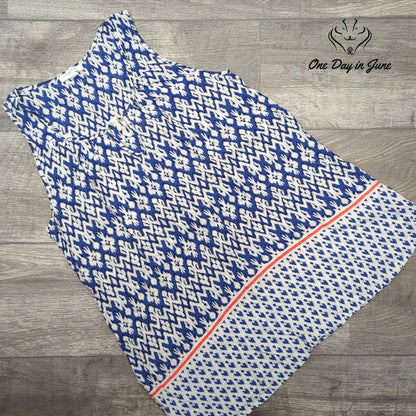 BrachLunchLounge Sleeveless Tank Top Blue White Ikat Print Boho Size S