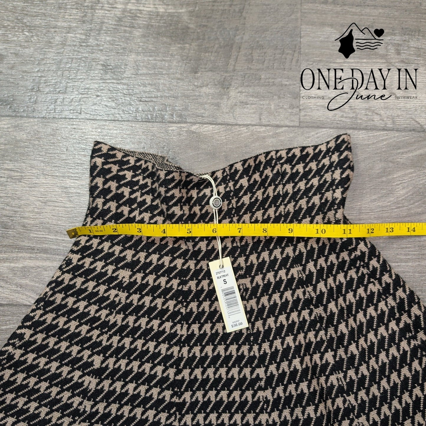 Max Studio Houndstooth Knit Flare Skirt Black Tan High Waist NWT $98 Size S