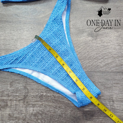 Adisputent Textured Bandeau Bikini Swimsuit Blue Ring Detail Size S