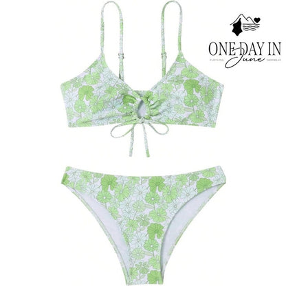 Aleumdr Floral Bandeau Bikini Swimsuit Size S