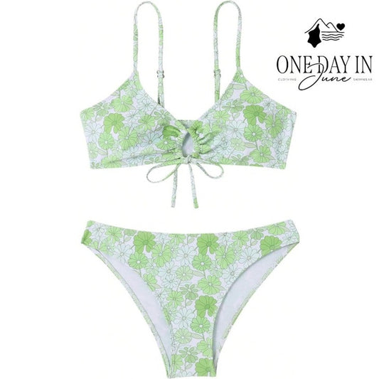 Aleumdr Floral Bandeau Bikini Swimsuit Size S