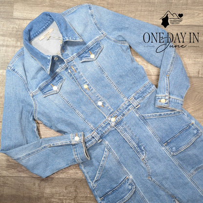 Hudson Reconstructed Denim Cargo Dress Maize Blue NWT $295 Size L