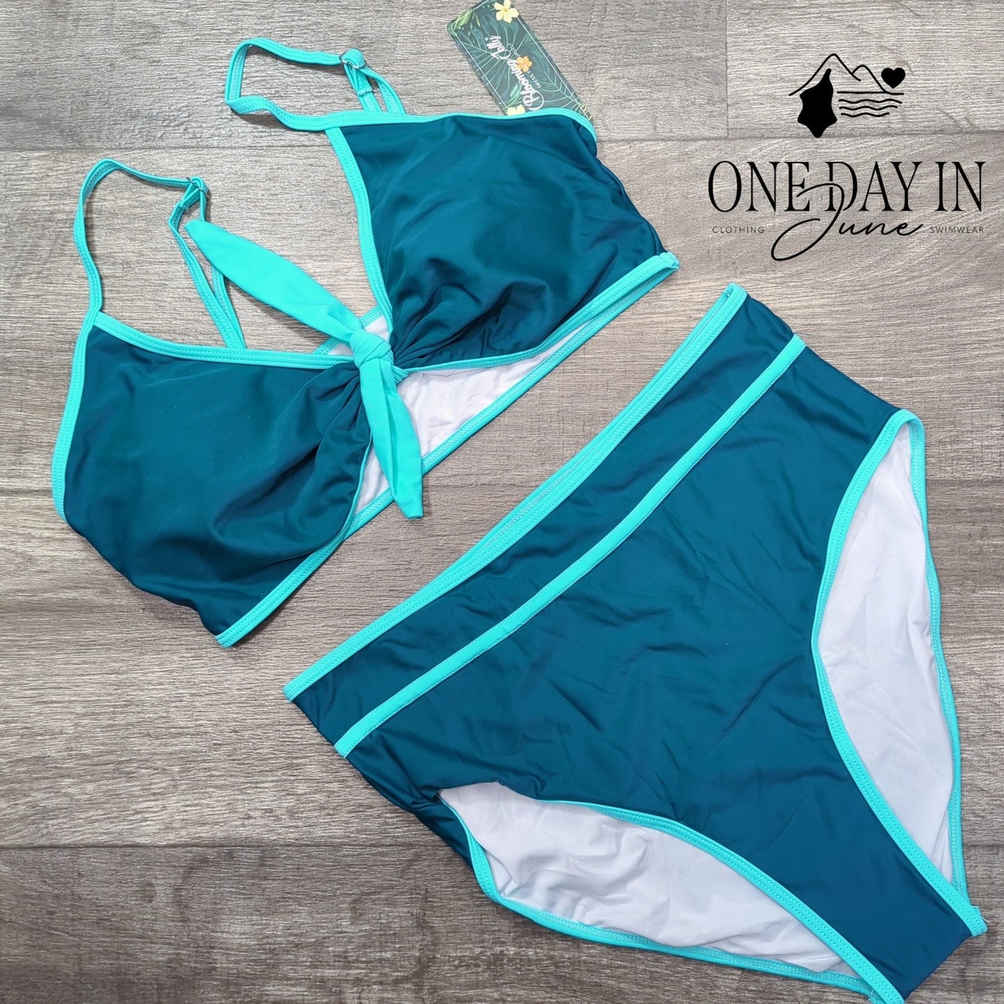 Blooming Jelly Knot Front High Waist Bikini Swimsuit Size L