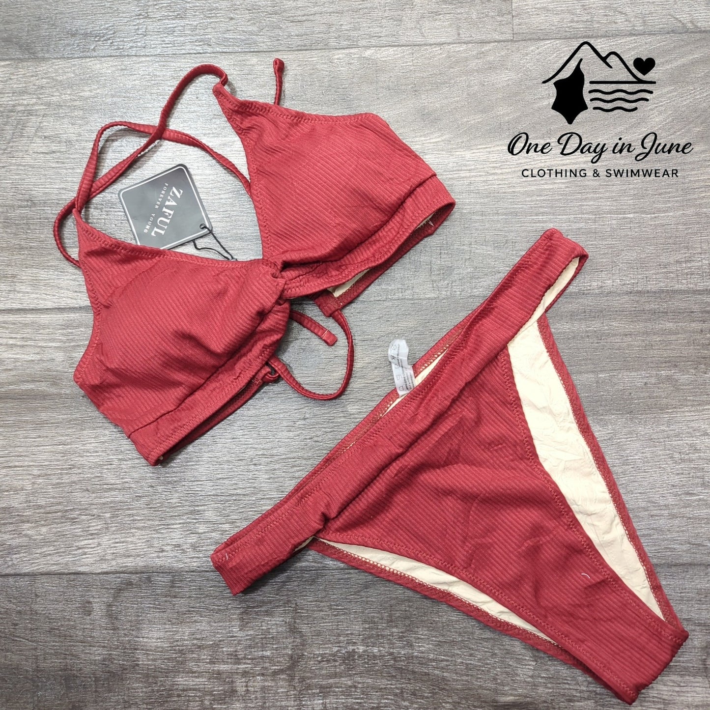 Zaful High Cut Ribbed Strappy Back Bikini Swimsuit Size 6