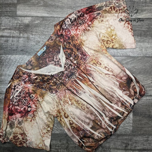 Unity World Wear Petite 3/4 Sleeve Boho Style Top Size PL