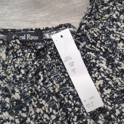 Carol Rose Long Sleeve Blouse Black Ivory Abstract Print Ruffle NWT Size XL