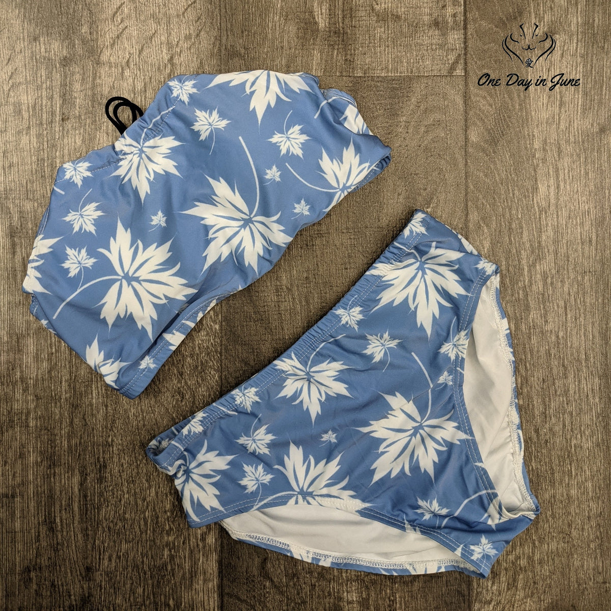 Amzbrly Halter Bikini Swimsuit Blue White Floral Two Piece Size S