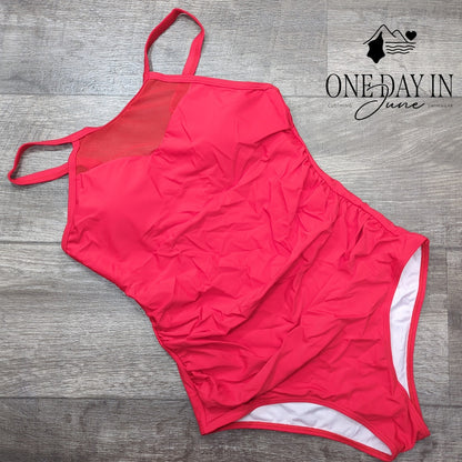 Suuksess High Neck Mesh Tummy Control One Piece Swimsuit Red Size M