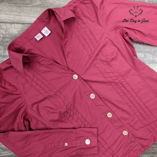 Bass Long Sleeve Stretch Button Down Top Size M