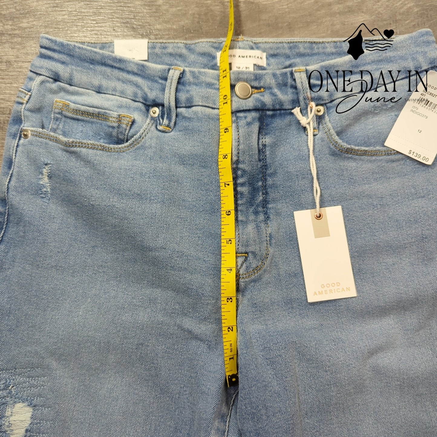 Good American Good Legs Crop Distressed Raw Hem Jeans Size 12