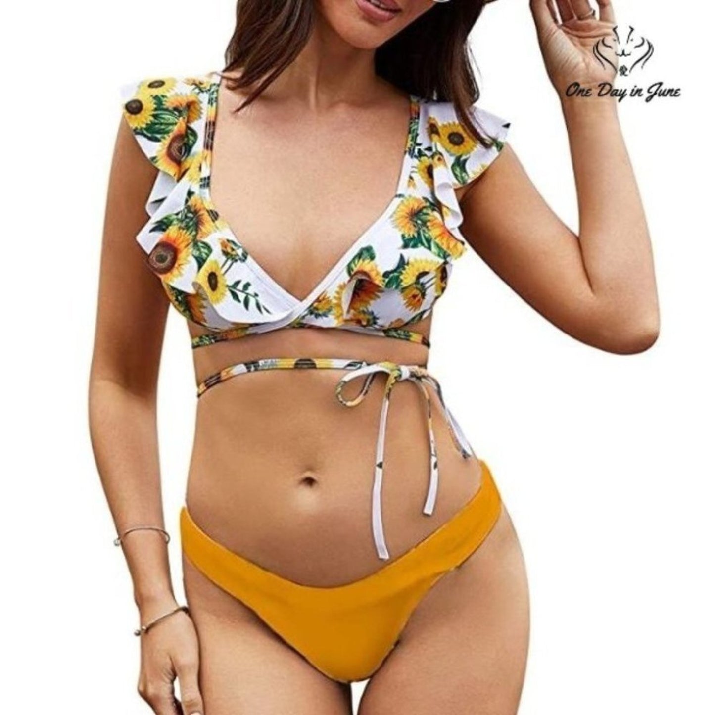 Vackutliv Ruffle Tie Bikini Swimsuit Size M