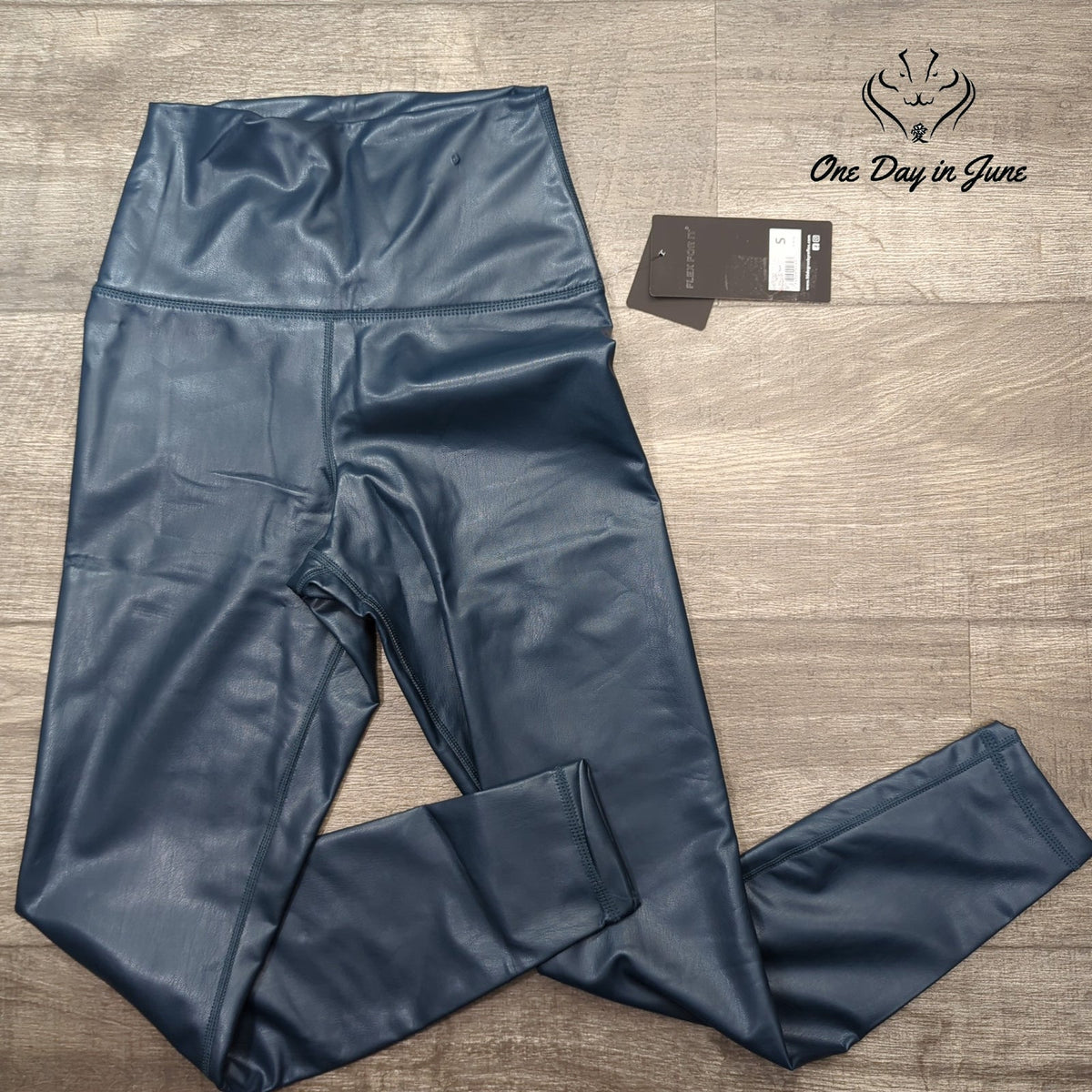 90 Degree By Reflex Super High Rise Faux Leather Ankle Leggings Navy Size S