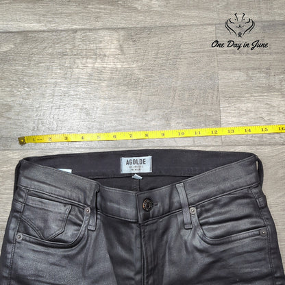 Agolde Premium Coated Skinny Jeans Black Leather Look Size 29 (8)